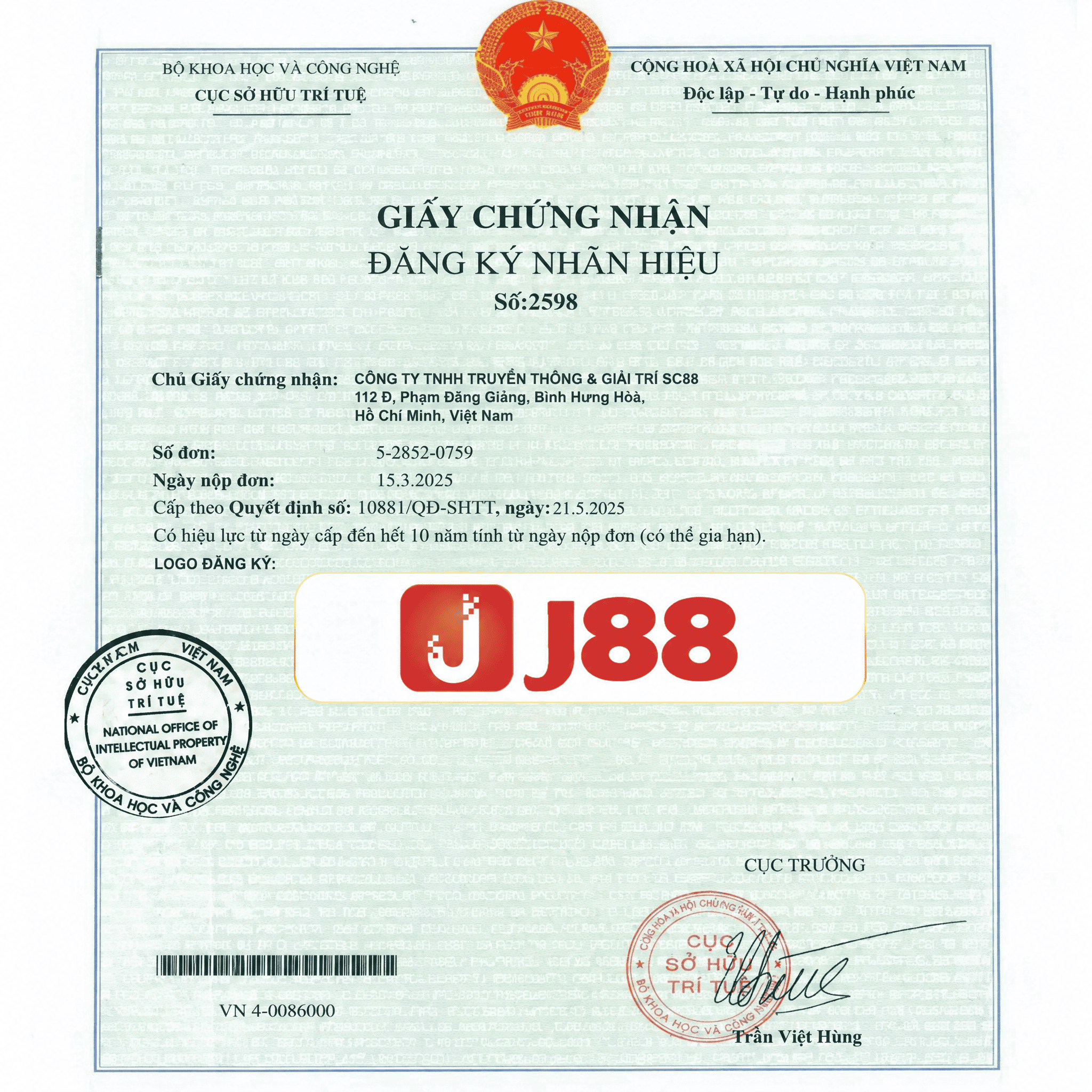 Giấy chứng nhận J88
